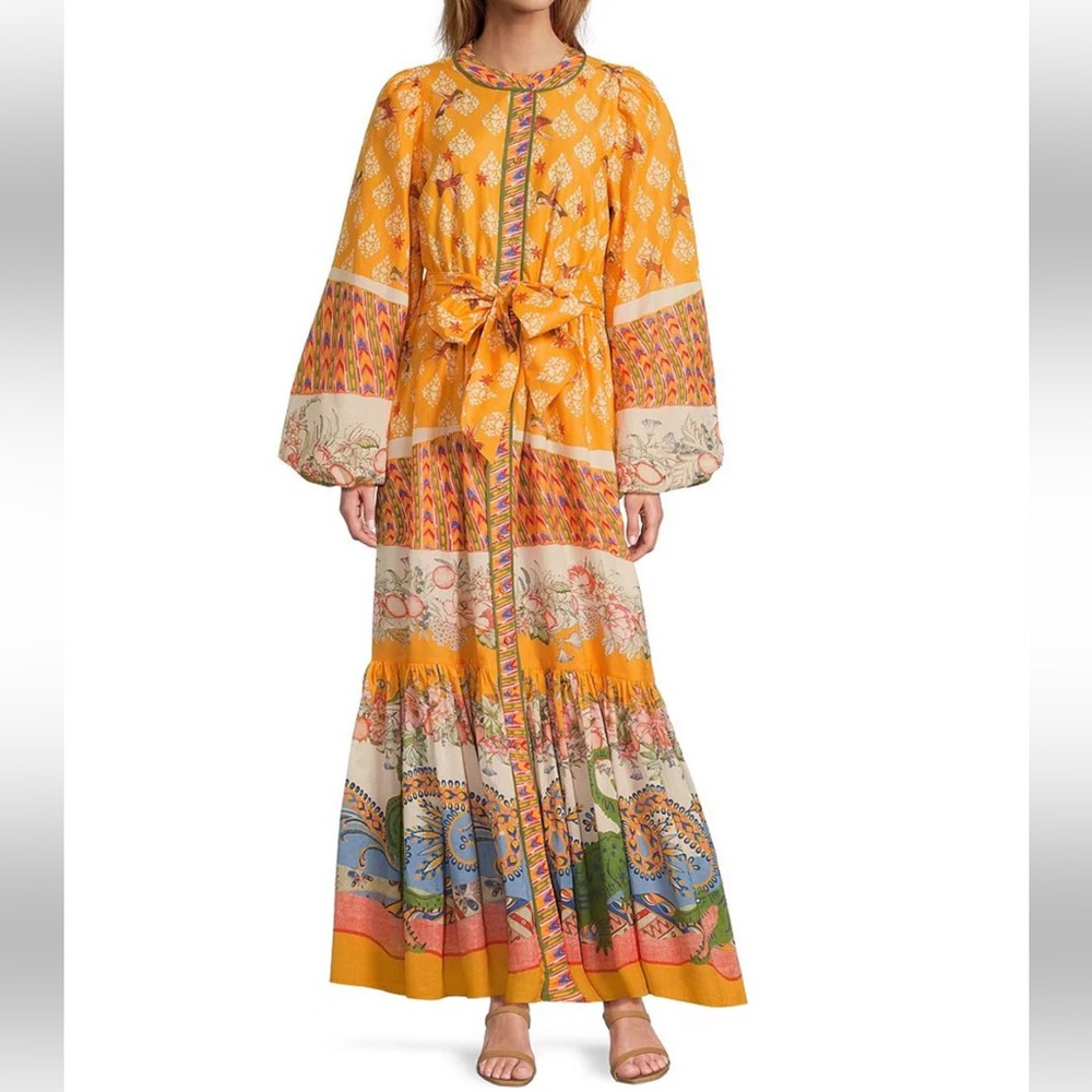 Bohemian Yellow Floral Print Maxi Dress with Tie Waist - Picture 3 of 14